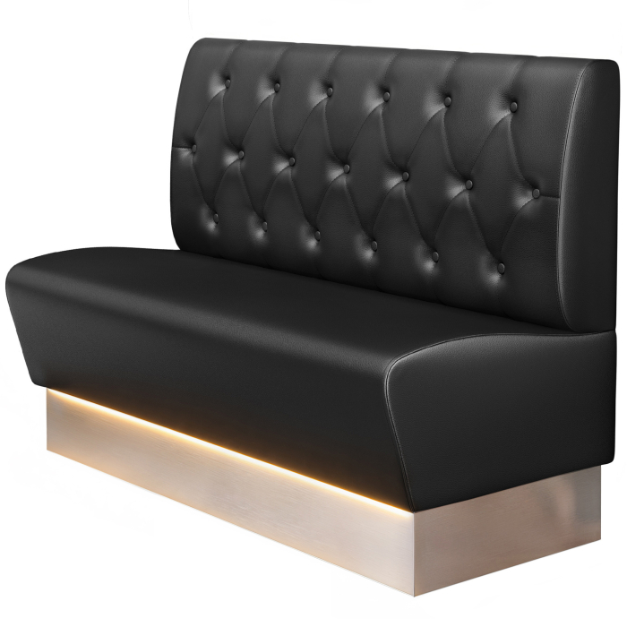 DENVER | Gastro Ławka | B : H 120 x 103 cm | Czarne | Chesterfield Romb | Skóra | Listwa przypodłogowa: Stal nierdzewna | LED