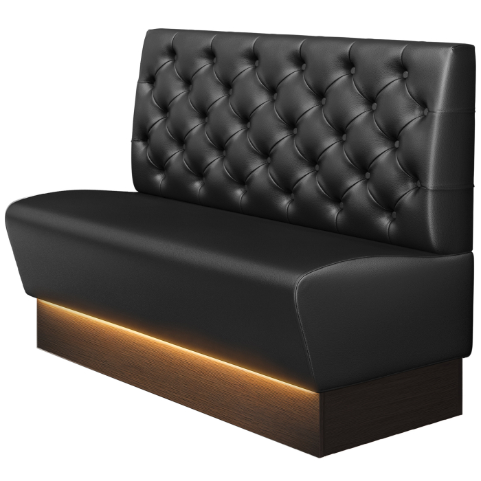 DENVER | Gastro Sitzbank | B : H 100 x 103 cm | Schwarz | Chesterfield | Leder | Fußleiste: Wenge | LED