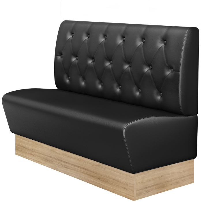 DENVER | Gastro Zitbank | B : H 120 x 103 cm | Zwart | Chesterfield Ruit | Leer | Voetlijst: Eiken