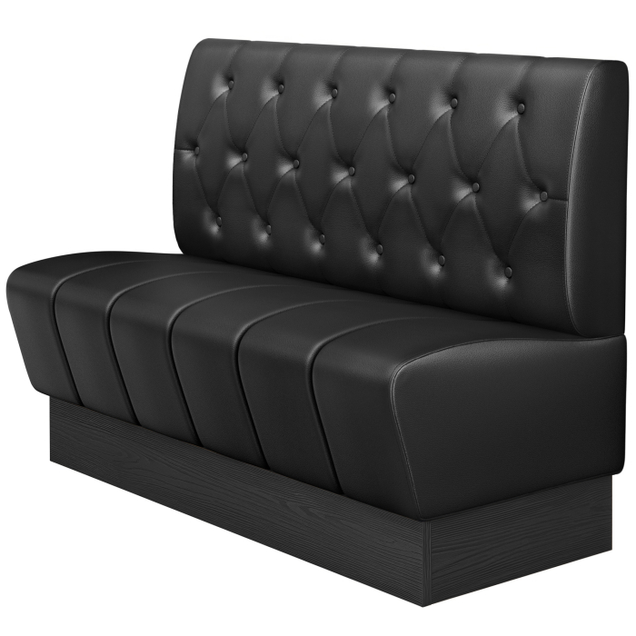 DENVER | Gastro Zitbank | B : H 120 x 103 cm | Zwart | Chesterfield Ruit | Leer | Zithoek: Gestreept | Voetlijst: Wengé