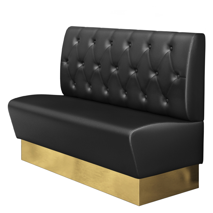 DENVER | Ławka gastro | S : W 120 x 103 cm | Czarne | Chesterfield romb | Skóra | Listwa przypodłogowa: Złota