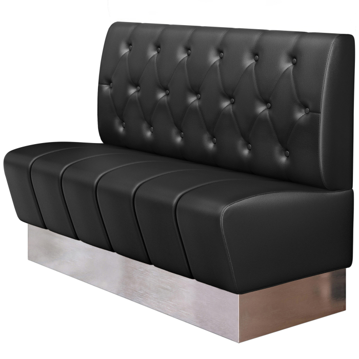 DENVER | Panchina Gastro | B : H 100 x 103 cm | Nero | Chesterfield Rombo | Pelle | Superficie di seduta: Striata | Zoccolo: Acciaio inossidabile