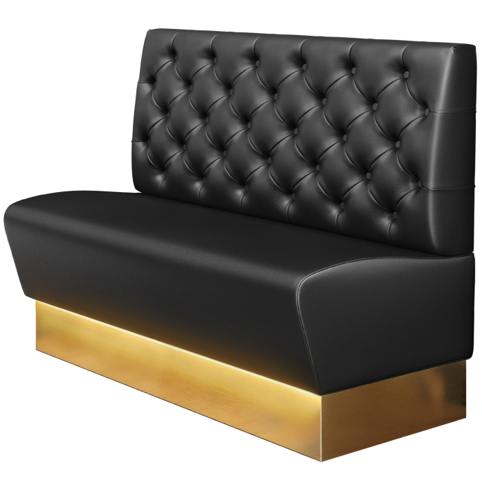 DENVER | Panchina Gastro | B : H 120 x 103 cm | Nero | Chesterfield | Pelle | Zoccolo: Oro | LED