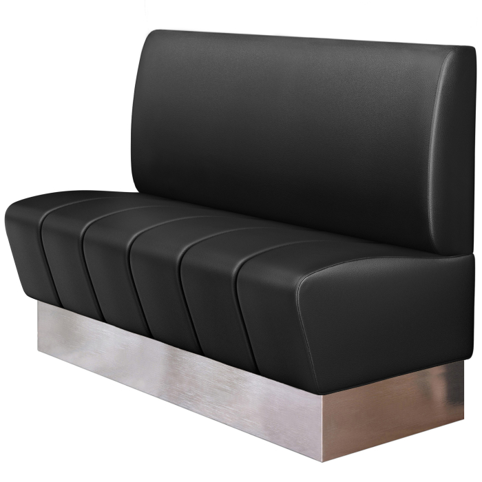 DENVER | Panchina gastro | B : H 120 x 103 cm | Nero | Liscio | Pelle | Superficie seduta: Striata | Plinto: Acciaio inossidabile