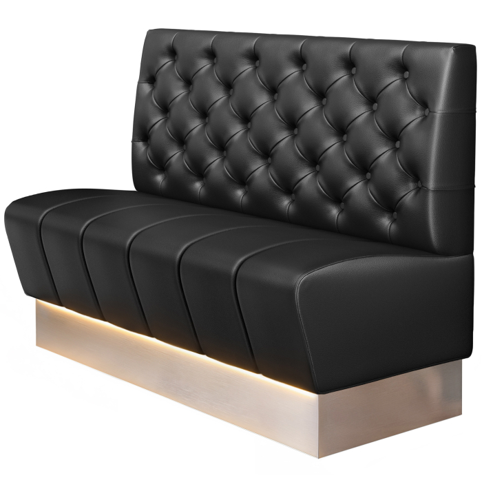 DENVER | Panchina gastronomica | B : H 120 x 103 cm | Nero | Chesterfield | Pelle | Superficie seduta: Striata | Bordo: Acciaio inossidabile | LED