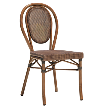 DELPHI | Chaise bistrot en textilène | Gris-brun | Bambou | Empilable
