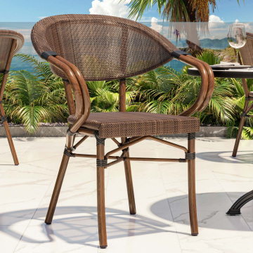 DELPHI | Textilene Cafe Chair | Grey-brown | Bamboo | Stackable