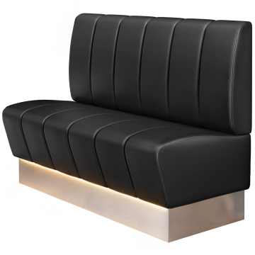 DENVER | Banc gastro | B : H 100 x 103 cm | Noir | Rayé | Cuir | Assise : Rayée | Repose-pieds : Acier inoxydable | LED
