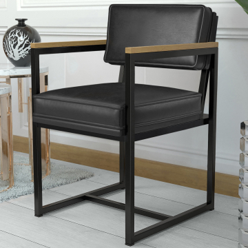 KYLA | Lænestol med metalstel | Læder | Sort