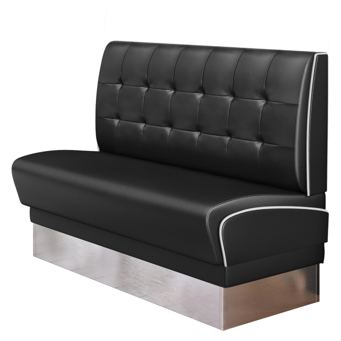 DINER 3 | Amerikaanse Diner Zitbank | B:H 200 x 103 cm | Chesterfield NO Button | Zwart | Leer