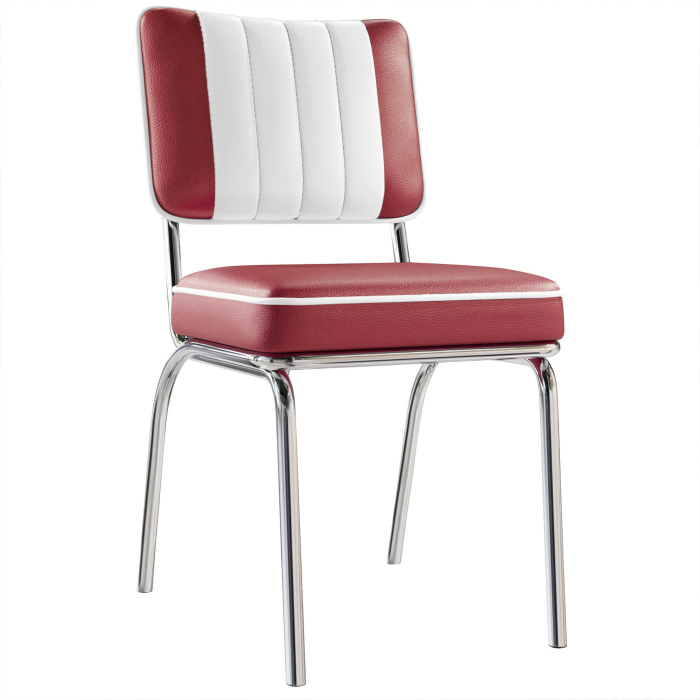 DINER STEEL CHROME | Silla retro diner americano | Rojo | Cuero