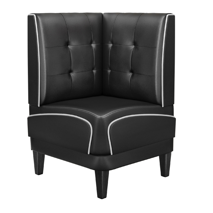 DINER 1 | Banquette d'angle de dîner américain | L:H 64 x 103 cm | Chesterfield NO Bouton | Noir | Cuir