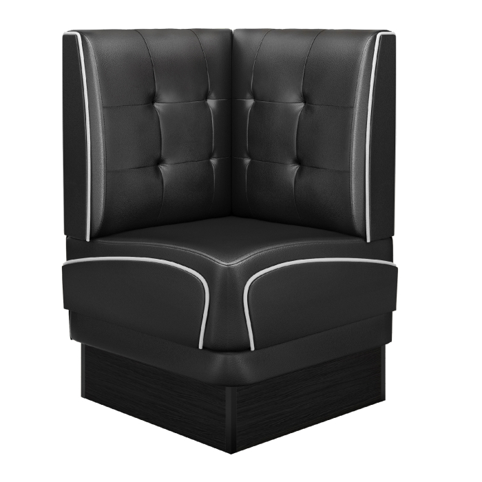 DINER 2 | Banquette d'angle de dîner américain | L:H 64 x 103 cm | Chesterfield NO Bouton | Noir | Cuir