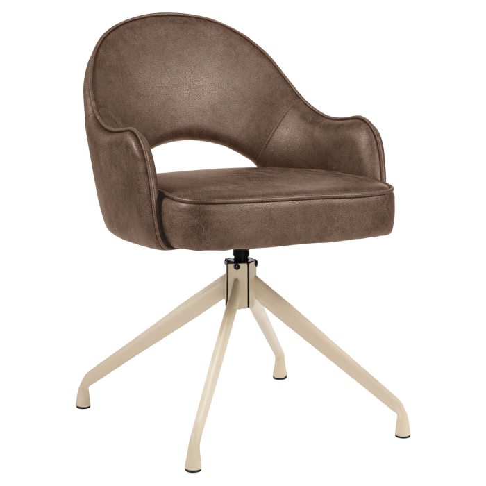 Diana | Silla de hotel | Marrón | Cuero | Base giratoria | Estructura blanca