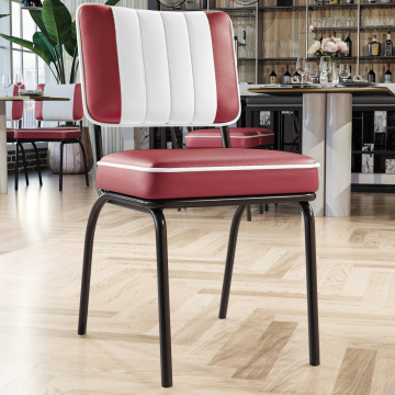DINER STEEL BLACK | Silla retro diner americano | Rojo | Cuero