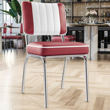 DINER STEEL CHROME | Chaise de dîner | Rouge | Cuir