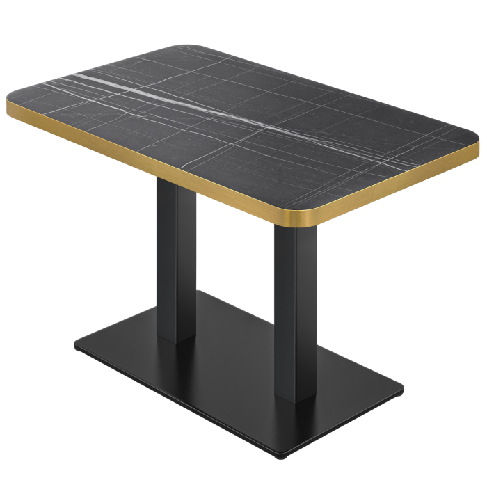 DM | Bistro Tisch | 120 x 70 cm | H 74 cm | Schwarz Marmor | Gestell: Schwarz