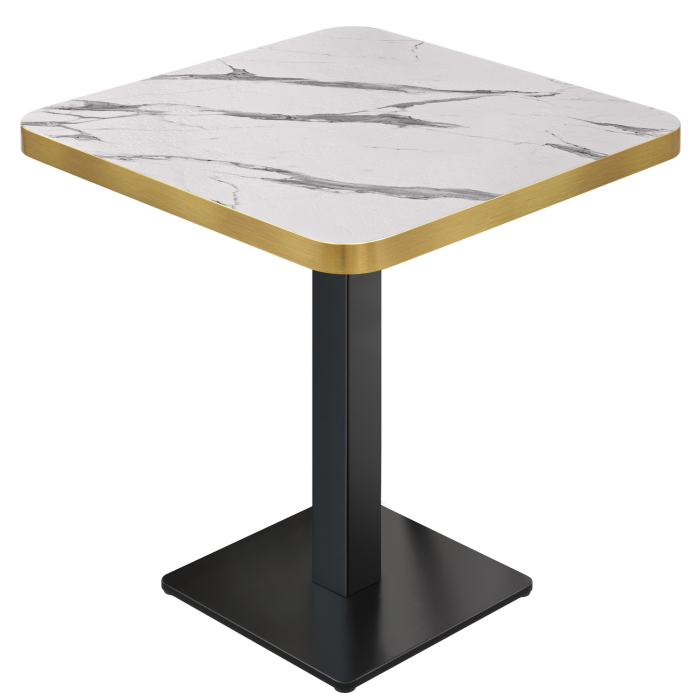 DM | Bistro Tisch | 80 x 80 cm | H 74 cm | Weiß Marmor | Gestell: Schwarz