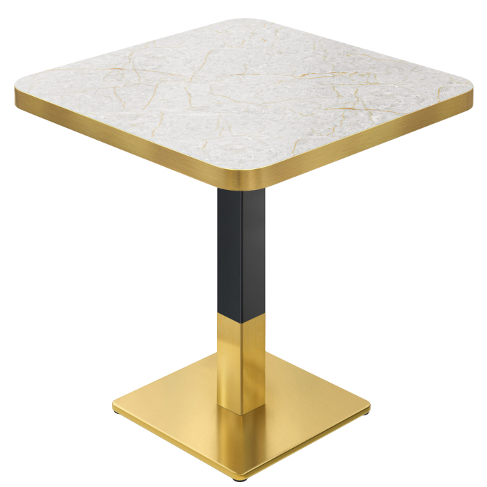 DM | Bistrobord | 70 x 70 cm | H 74 cm | Grå Marmor | Stel: Sort / Guld