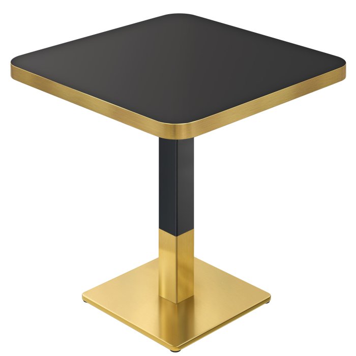 DM | Mesa de bistró | 70 x 70 cm | H 74 cm | Negro brillante | Marco: Negro / Oro
