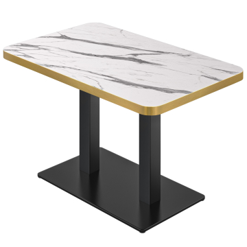 DM | Bistro Tafel | 120 x 70 cm | H 74 cm | Wit Marmer | Onderstel: Zwart