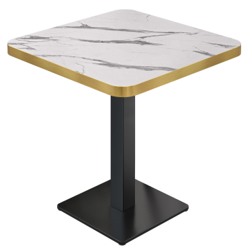 DM | Bistropöytä | 70 x 70 cm | K 74 cm | Valkoinen marmori | Runko: Musta