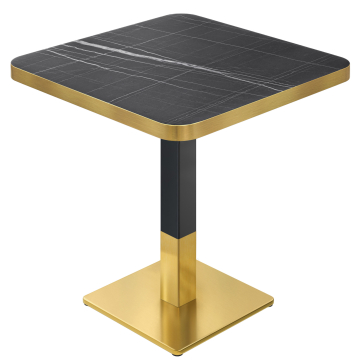 DM | Bistrotafel | 70 x 70 cm | H 74 cm | Zwart Marmer | Onderstel: Zwart / Goud