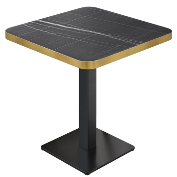 DM | Bistro Table | 70 x 70 cm | H 74 cm | Marbre Noir | Piètement : Noir