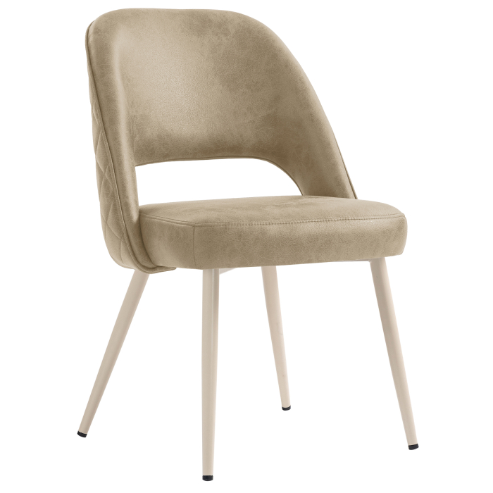 Eliana | Hotel Stuhl | Beige | Leder | Gestell Weiß