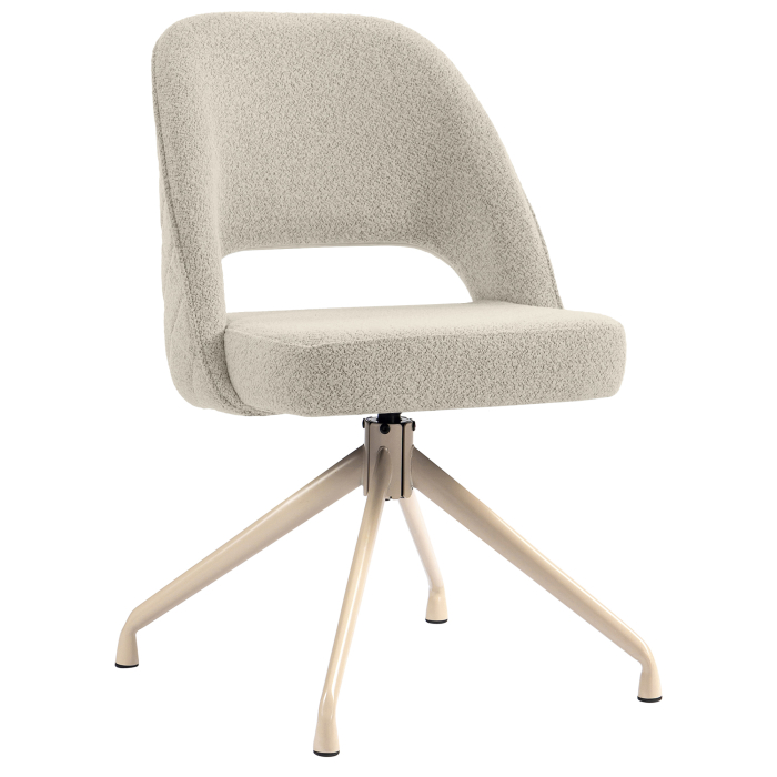 Eliana | Hotel Stuhl | Beige | Teddystoff | Drehfuß | Gestell Weiß