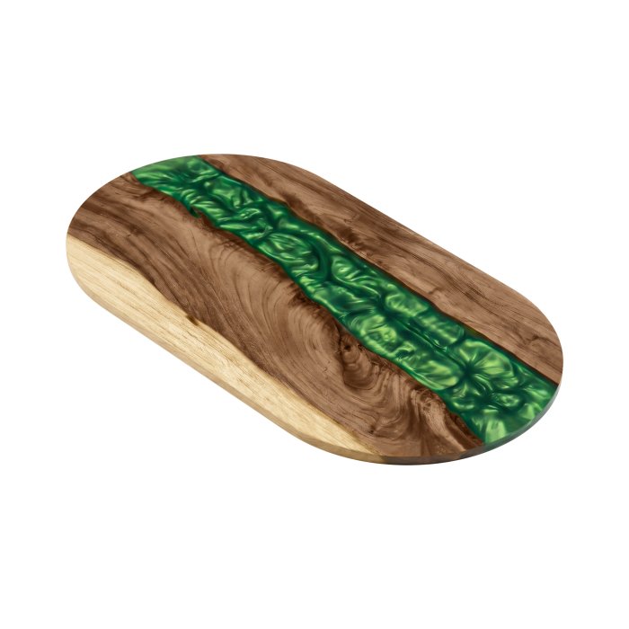 EPOXID BRAZIL | Epoxid Tischplatte | 130 x 80 x 4 cm | Walnuß | Epoxid: Grün | Oval Rund