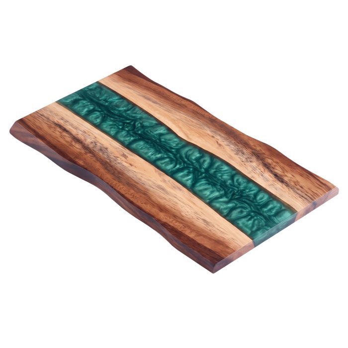 EPOXID BRAZIL | Epoxid Tischplatte | 160 x 90 x 4 cm | Walnuß | Epoxid: Grün | Rechteckig | Baumkante