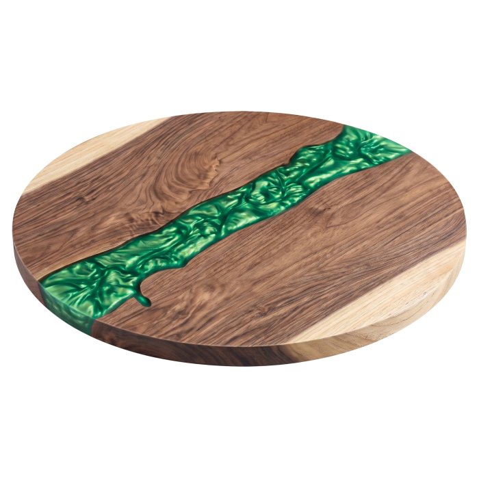 EPOXID BRAZIL | Epoxid Tischplatte | Ø 60 x 4 cm | Walnuß | Epoxid: Grün | Rund