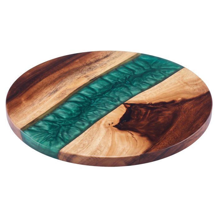 EPOXID BRAZIL | Epoxid Tischplatte | Ø 70 x 4 cm | Walnuß | Epoxid: Grün | Rund