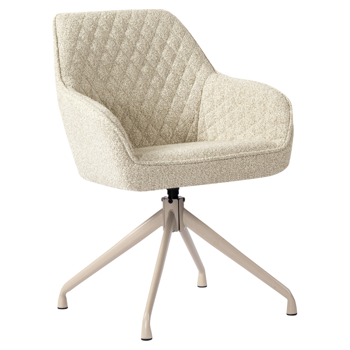 Eva | Krzesło hotelowe | Beżowy | Materiał Teddy | Obrotowa podstawa | Biała rama