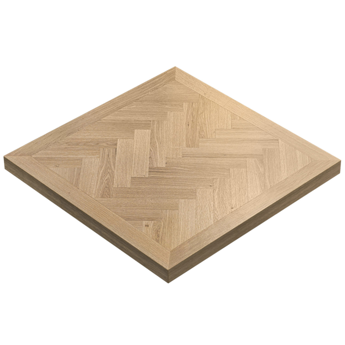 FISHBONE | Fiskbensbordsskiva för catering | B:D 120 x 120 cm | 6 cm tjock | Ek | Kvadratisk