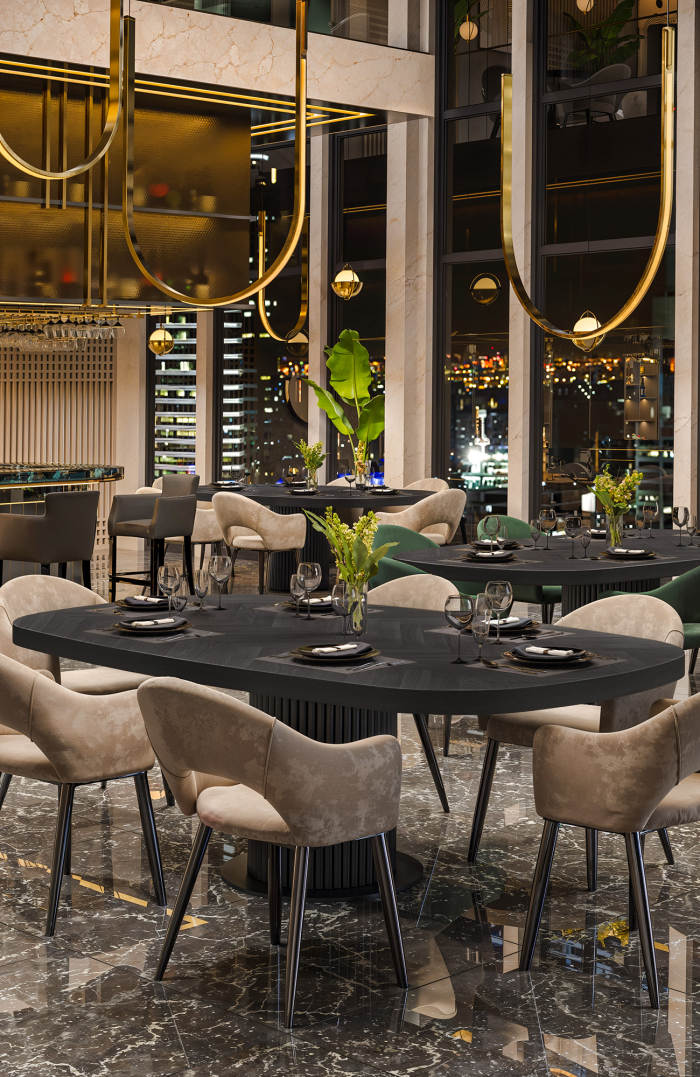FISHBONE OVAL DANISH | Blat stołu Gastro Massiv | Wymiary: 200 x 100 cm | Czarny | Owalny