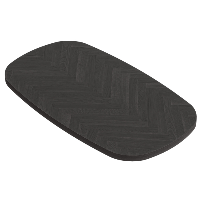 Tablero de mesa ovalado danés FISHBONE | Madera maciza para uso comercial | Ancho: Profundidad 180 x 90 cm | Negro | Ovalado