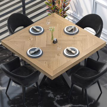 FISHBONE | Gastro Visgraat Tafelblad | B:T 140 x 140 cm | 6cm | Eiken | Vierkant
