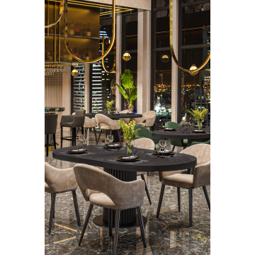 FISHBONE OVAL RUNDE | Gastro Massiv Bordplate | B:T 160 x 90 cm | Svart | Oval