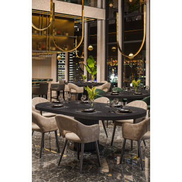 FISKEBONE ELLIPSE RUNDE | Gastro Massiv Bordplate | B:T 200 x 100 cm | Svart | Oval
