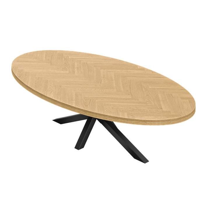 FOS | Bistro Tisch | Oval | 200 x 100 cm | H 78 cm | Eiche | Gestell: Schwarz