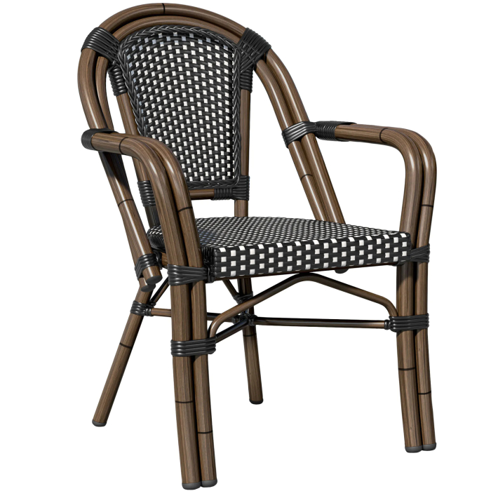 KRETA | Silla bistró francesa | Blanco y negro | Ratán/Bambú | Apilable
