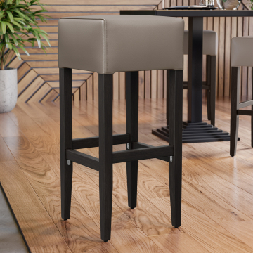 FRANCESCO | Gastro Barhocker | Leder | Holz | Taupe/Grau/Braun | ohne Lehne