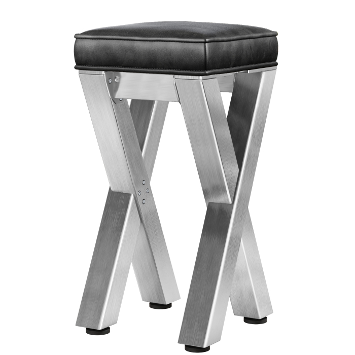 JUANA | Gastro Barstoel | B:H 40 x 81cm | RVS/ Antraciet | Leren zitting: Zwart | zonder leuning