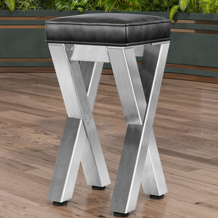JUANA | Gastro Barstoel | B:H 40 x 81cm | RVS/ Antraciet | Leren zitting: Zwart | zonder leuning