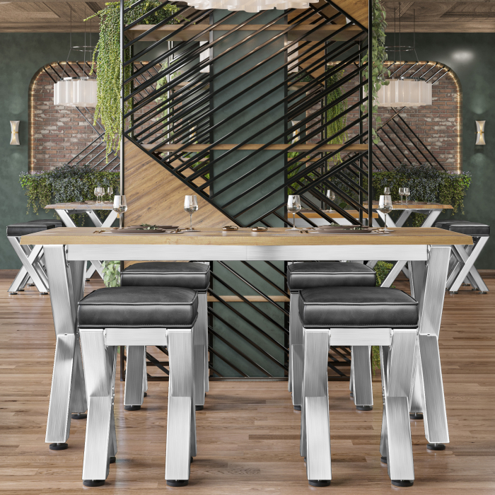 JUANA | Gastro Barstoel | B:H 40 x 81cm | RVS/ Antraciet | Leren zitting: Zwart | zonder leuning