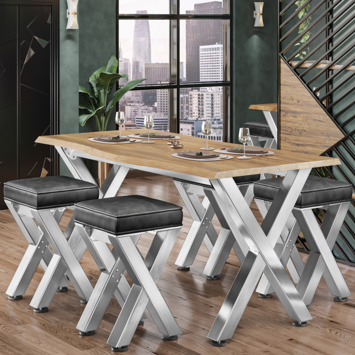 JUANA | Gastro Barstoel | B:H 40 x 81cm | RVS/ Antraciet | Leren zitting: Zwart | zonder leuning