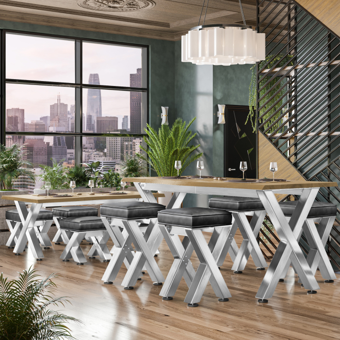 JUANA | Gastro Barstoel | B:H 40 x 81cm | RVS/ Antraciet | Leren zitting: Zwart | zonder leuning