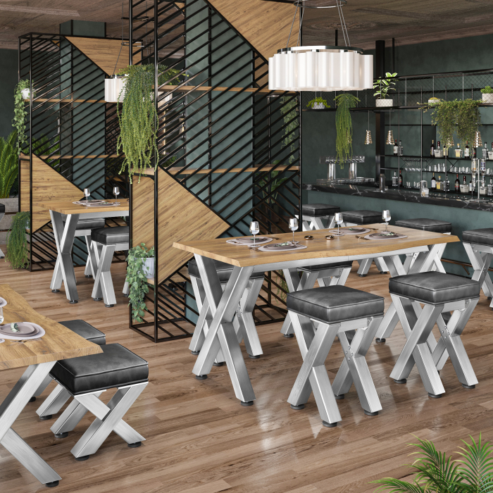 JUANA | Gastro Barstoel | B:H 40 x 81cm | RVS/ Antraciet | Leren zitting: Zwart | zonder leuning